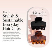 Thumbnail for Image 2 of Kitsch Medium Puffy Claw Clips for Women - Black & Tort, 2pcs