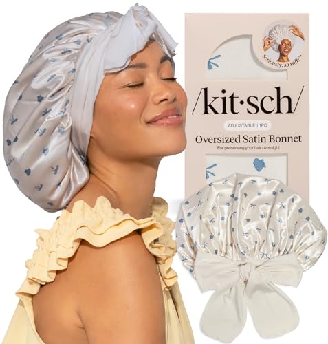 Image 7 of Pearlized Cream & Coastal Blue Print for the product Kitsch XL Satin Bonnet for Sleeping