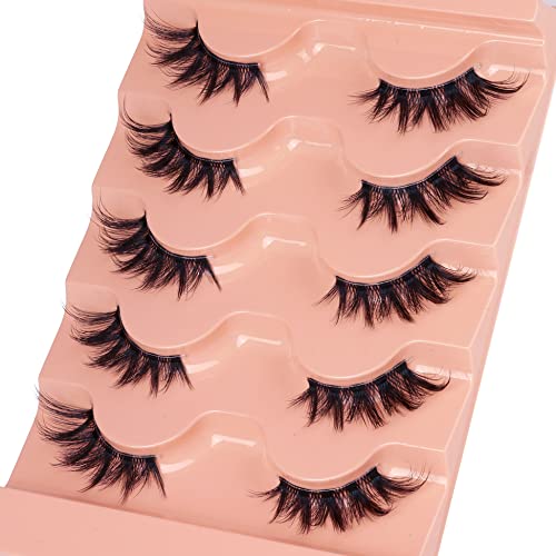 Image 3 of Winifred Half Lashes Natural Look Cat Eye False Eyelashes Wispy 3D Faux Mink Lashes Clear Band Fluffy Strip Eyelashes