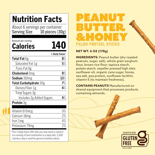 Image 3 of Quinn Snacks Filled Pretzel Sticks Variety Pack - Gluten Free Pretzel Snack, Made with Real Ingredients, Sorghum, Root Vegetables, Dairy Free - Peanut Butter 6.5 oz, PB & Honey 6 oz (4 Pack)