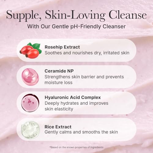 Image 4 of ARENCIA Rosehip Rice Cake Cleanser, pH Balancing Face Wash with Ceramide for Sensitive Skin, 150ml / 5.07 fl oz