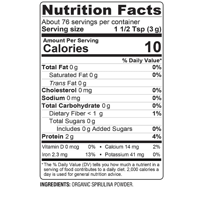 Image 2 of BareOrganics Spirulina Powder - Organic Superfood Powder - 8 Oz