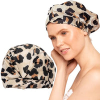 Thumbnail for Image 3 of Leopard / Regular for the product Kitsch Luxury Satin-Lined Flexi Shower Cap for Women