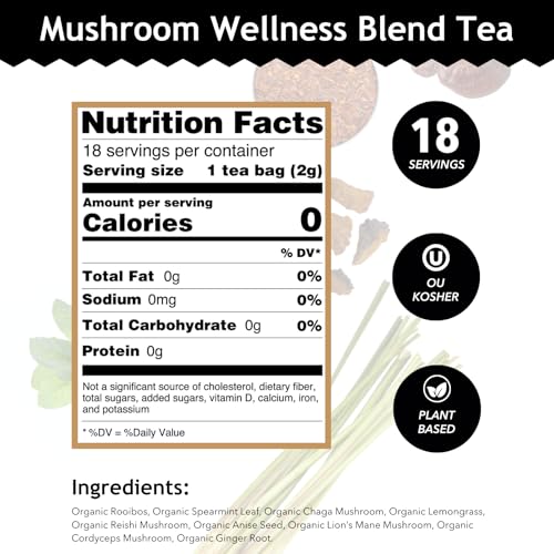 Image 2 of Buddha Teas Organic Mushroom Wellness Blend Herbal Tea 18 Tea Bags