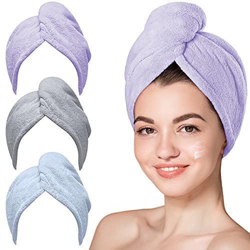 Image 9 of Blue, Grey, Purple - 3 Pack / Large for the product Hicober Microfiber Hair Towel Wrap for Women