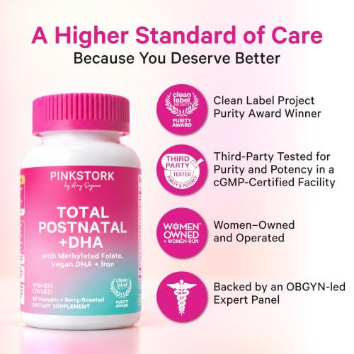 Image 5 of Pink Stork Total Postnatal + DHA with Iron, 60 Capsules, Berry