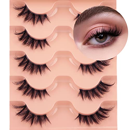 Image 2 of Winifred Half Lashes Natural Look Cat Eye False Eyelashes Wispy 3D Faux Mink Lashes Clear Band Fluffy Strip Eyelashes