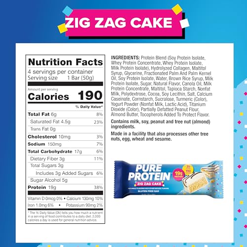 Image 2 of Pure Protein Zig Zag Cake Protein Bars, 19g Protein, Gluten Free, 4 Ct