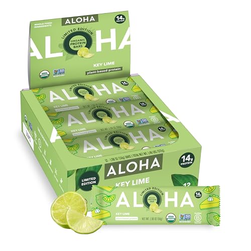 Image 1 of Default Title for the product ALOHA Organic Plant Based Protein Bars - Key Lime - 12 Bars, Vegan, Low Sugar, Gluten-Free, GLP-1 Friendly, Low Carb, Non-GMO, No Stevia, No Erythritol