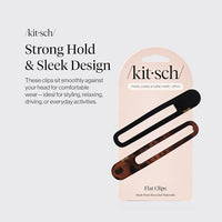 Thumbnail for Image 2 of Kitsch Flat Hair Clips for Women - Black & Tortoise, 2pcs