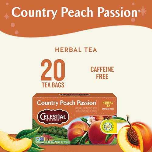 Image 2 of Celestial Seasonings Country Peach Passion Herbal Tea, Caffeine Free, 20 Tea Bags Box (Pack of 6)