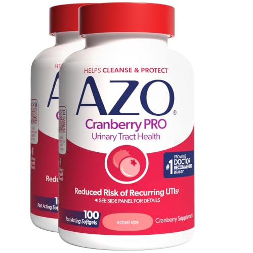 Image 1 of 100 Count (Pack of 2) for the product AZO Cranberry Pro Urinary Tract Health Supplement 600mg PACRAN, 1 Serving, Sugar Free, Non-GMO 100 Softgels Pack of 2