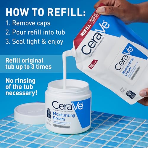 Image 3 of CeraVe Moisturizing Cream, Face & Body Moisturizer, Dry Skin, 16oz Refill