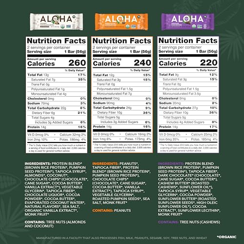 Image 3 of ALOHA Organic Plant Based Protein Bars - 6 Flavor Variety Pack - 12 Count, 1.9oz Bars
