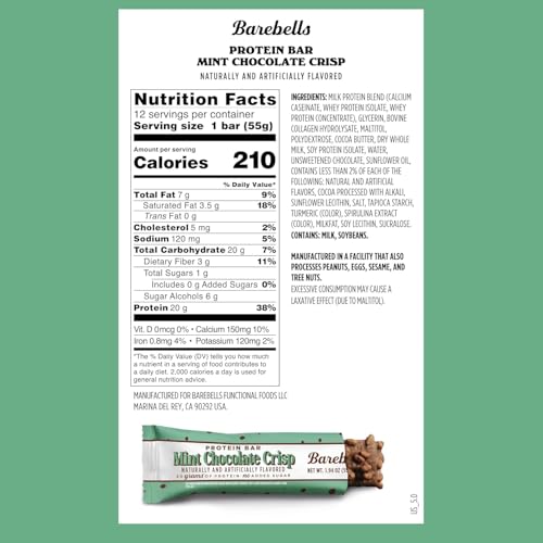 Image 2 of BAREBELLS Mint Chocolate Crisp Protein Bar 55g 2-pack