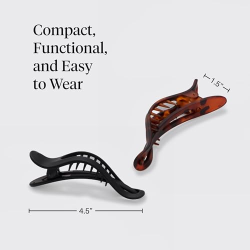 Image 4 of Kitsch Flat Hair Clips for Women - Black & Tortoise, 2pcs
