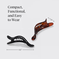 Thumbnail for Image 4 of Kitsch Flat Hair Clips for Women - Black & Tortoise, 2pcs