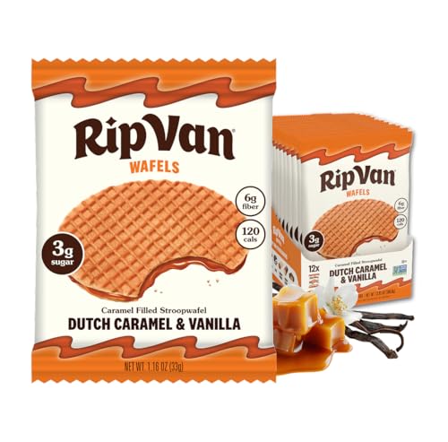 Image 1 of Default Title for the product Rip Van Wafels Dutch Caramel & Vanilla Stroopwafels, Healthy Snacks, Non-GMO, Low Calorie, Low Sugar (3g), Office Snacks, Keto Friendly, 12 Count