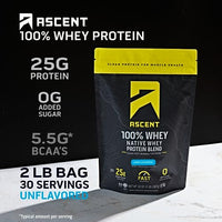 Thumbnail for Image 2 of Ascent 100% Whey Protein Powder, Unflavored 2 lb, Daily Protein