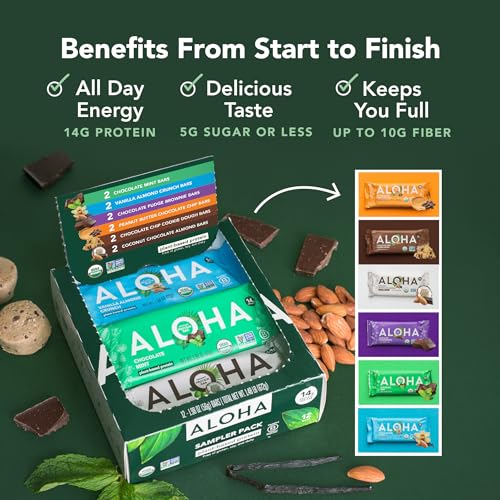 Image 5 of ALOHA Organic Plant Based Protein Bars - 6 Flavor Variety Pack - 12 Count, 1.9oz Bars