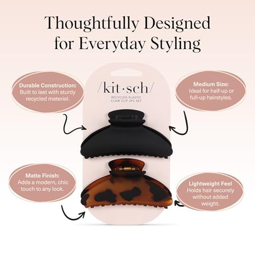 Image 4 of Kitsch Medium Hair Clips for Women - Black and Tort, 2pcs