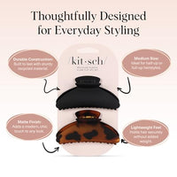 Thumbnail for Image 4 of Kitsch Medium Hair Clips for Women - Black and Tort, 2pcs