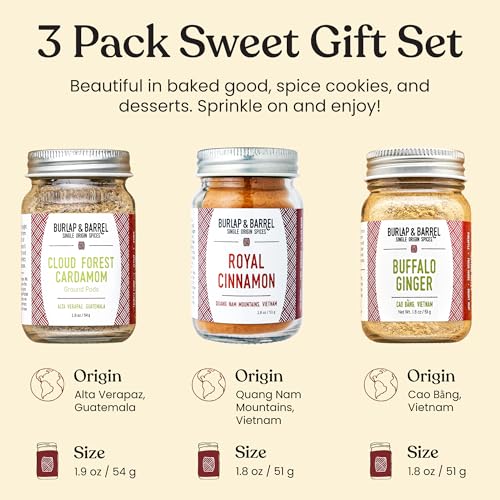 Image 3 of Burlap & Barrel 3pk Sweet Spice Set - 3 Full Size Jars including Royal Cinnamon, Cloud Forest Cardamom, & Buffalo Ginger