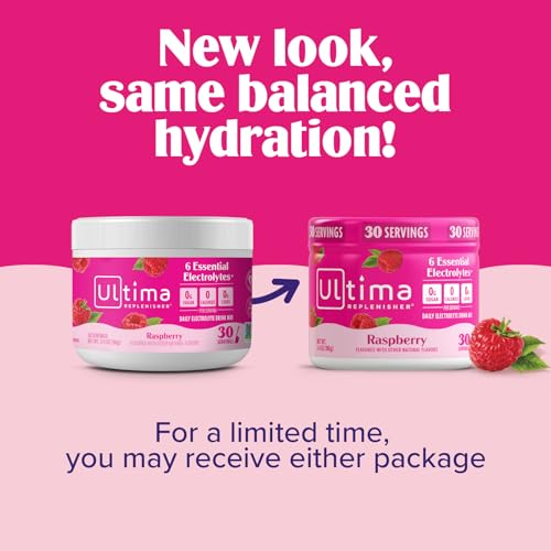 Image 5 of Ultima Replenisher Electrolyte Powder Drink Mix Bundle ? Sugar Free ? Rasberry, 30 Serving Canister and 20 Stickpacks ? 6 Electrolytes and Minerals ? Keto Friendly, Vegan, Non-GMO