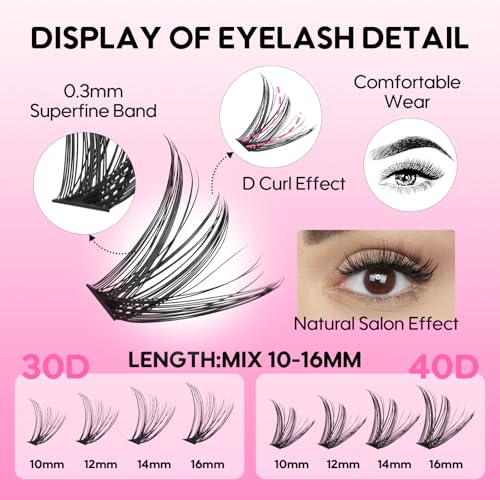 Image 4 of Azenlo Lash Clusters Kit, 240pcs DIY Lash Extensions Kit, 30D+40D Thin Band Lash Clusters, 10-16mm Soft Natural Volume Lashes for Beginners