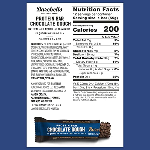 Image 2 of BAREBELLS Protein Bars Chocolate Dough - 12 Count, 20g High Protein Treats