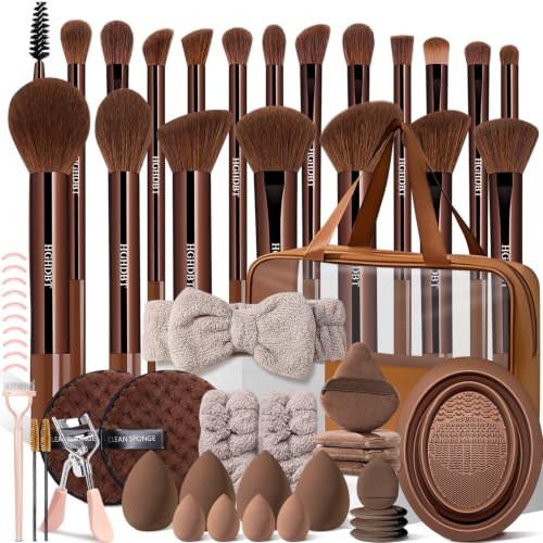 Image 3 of Coffee for the product HGHDBT 57Pcs Makeup Brushes Set Professional with Case