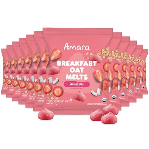 Image 1 of Default Title for the product Amara Breakfast Oat Melts - Organic Toddler Snack - Single Serve Fiber-Packed Oat Bites with Real Fruit, No Added Sugar, Quick Dissolving, Strawberry - 12 Pack