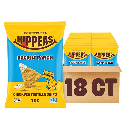 Image 1 of 1 Ounce (Pack of 18) for the product HIPPEAS Chickpea Tortilla Chips, Rockin? Ranch, Gluten Free, Dairy Free, Vegan, 1oz, Pack of 18