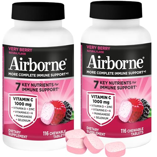Image 1 of Default Title for the product Airborne 1000mg Vitamin C  Zinc Immune Support Supplement Chewable Tablets 116 Count (2 Pack)