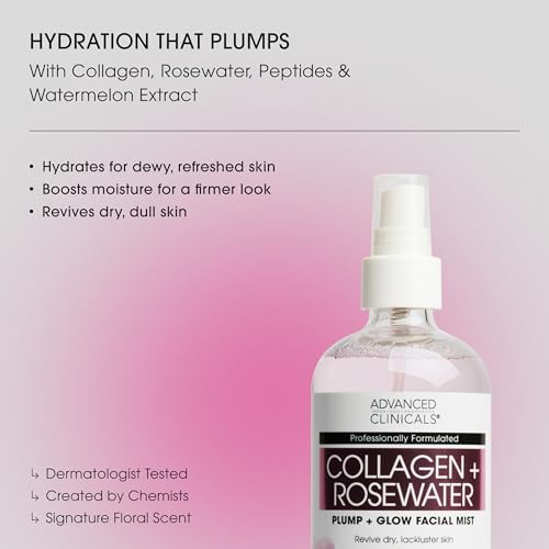 Image 2 of Advanced Clinicals Collagen Rosewater Face Mist 7.5 Fl Oz