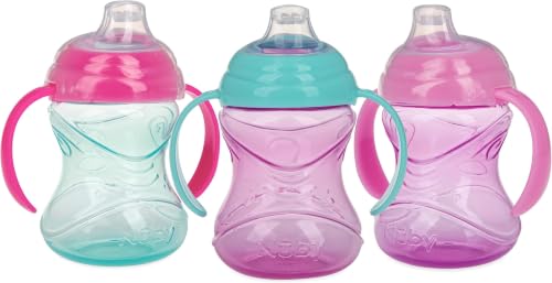 Image 4 of Pink, Purple & Aqua (Pack of 12) for the product Nuby No-Spill Grip N' Sip Sippy Cup with Clik It Lock