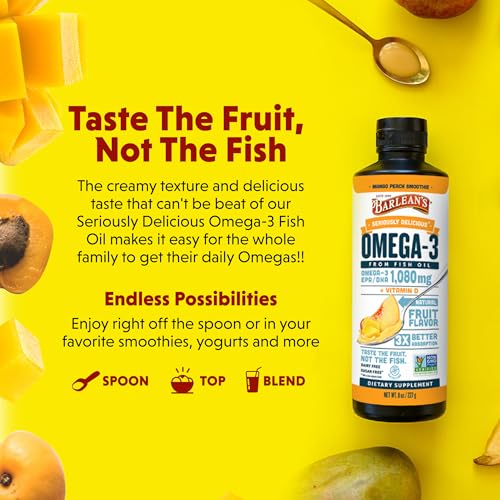 Image 3 of Barlean's Mango Peach Omega-3 Fish Oil, Vitamin D, 8oz