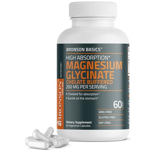Image 2 of 60 Count (Pack of 1) for the product Bronson Magnesium Glycinate 200 mg Buffered Vegetarian Capsules