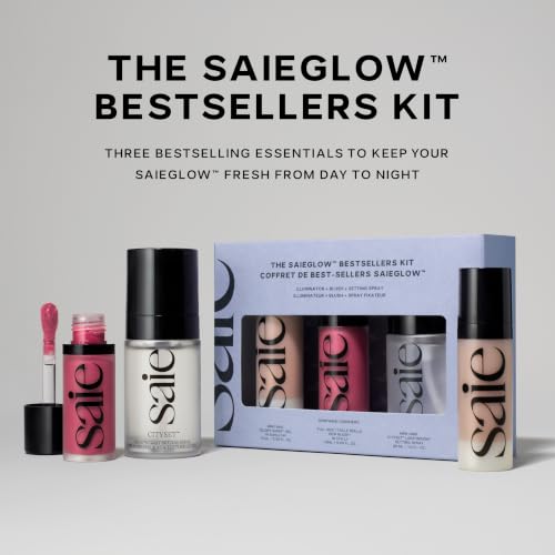 Image 2 of Saie Saieglow Bestsellers Kit - Full-Size Dew Blush, Mini Glowy Super Gel & City Set Setting Spray (3 Ct)