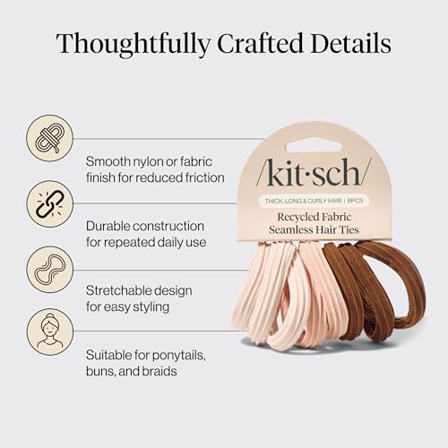 Image 4 of Kitsch Seamless Hair Ties No Damage - Stretchy Hair Bands - Rosewood, 8pcs