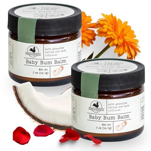 Image 2 of Double for the product Hearth and Homestead Baby Bum Balm, Grass Fed Tallow Diaper Rash Cream with Zinc Oxide & Bentonite Clay, Fragrance Free Diaper Cream for Sensitive Baby Skin, Newborn Safe, 2oz