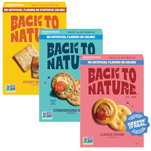 Image 1 of Default Title for the product Back to Nature Classic Round Crackers + Crispy Wheat Crackers + Stoneground Wheat Crackers, Non-GMO, Plant-Based Snack Cracker, Made with Whole Grains, Snack Happy