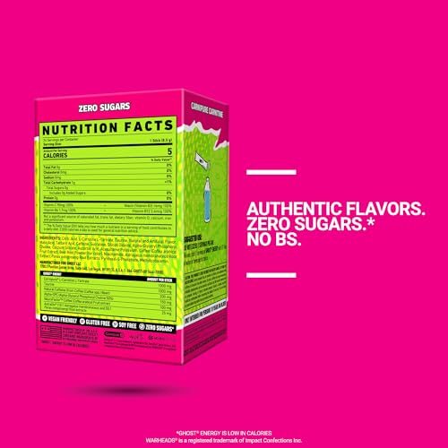 Image 3 of GHOST Sugar-Free Energy Drink Packets, Warheads Sour Watermelon, 24 Sticks
