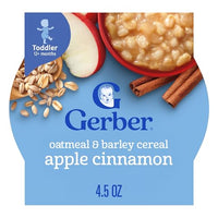 Thumbnail for Image 1 of Default Title for the product Gerber Oatmeal and Barley Apple Cinnamon Cereal, Toddler Oatmeal, Iron, Whole Grains, 8PK