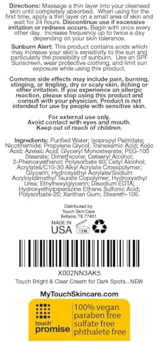 Image 6 of TOUCH Radiance Cream with Niacinamide, Kojic Acid, Tranexamic Acid & Azelaic Acid ? Brightening Face Cream for Uneven Skin Tone ? 2 oz