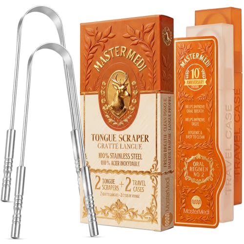 Image 1 of Default Title for the product MasterMedi Tongue Scraper for Adults with Multicolor Travel Cases (2 Pack)
