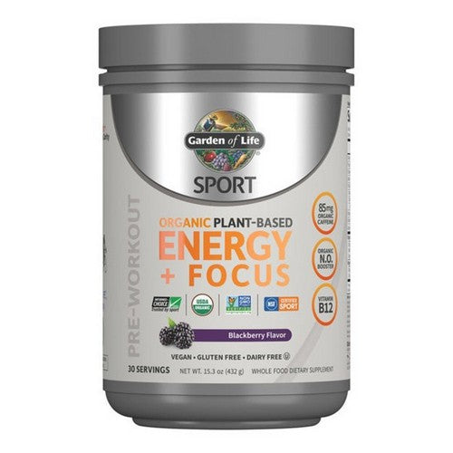 Garden of Life SPORT Organic Pre-Workout Energy plus Focus Blackberry Powder 15.3 Oz