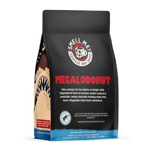 Image 2 of Bones Coffee Company Megalodonut Boston Cream Donut Flavored Coffee Medium Roast Low Acid Arabica Beans 12 Oz Ground