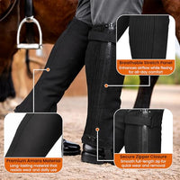 Thumbnail for Image 10 of Half Chaps Amara Equestrian Women, Men, Synthetic Leather Zip-Up Pair English Riding Unisex Black Leather Half Chaps