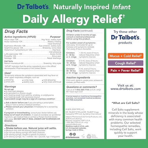 Image 7 of Dr. Talbot's Infant Daily Allergy Relief Liquid Medicine, 4 fl oz, 6M+